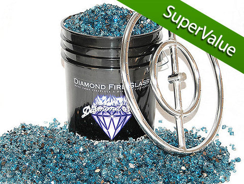 Fire Pit Glass Kit with 18 Inch Ring - 60 LB - Super Value Kit