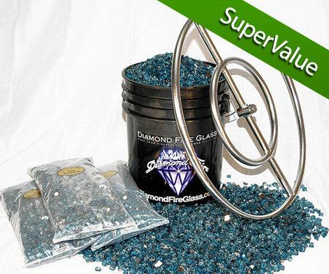Fire Pit Glass Kit with 24 Inch Ring - 90 LB - Super Value Kit